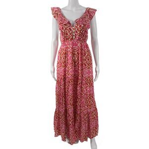 Roberta Roller Rabbit Womens Maxi Sundress Brown V-Neck Size M
